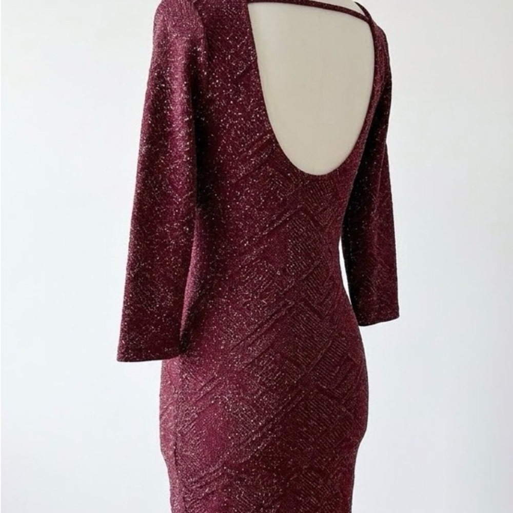 Trixxi Burgundy Sparkle Backless Bodycon Dress